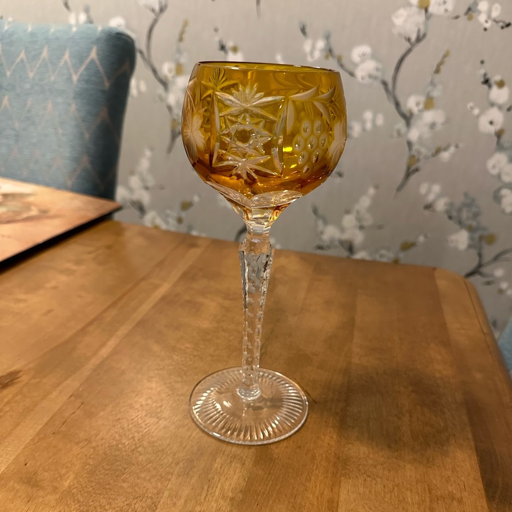 Golden champagne cut to clear crystal goblet made in Germany